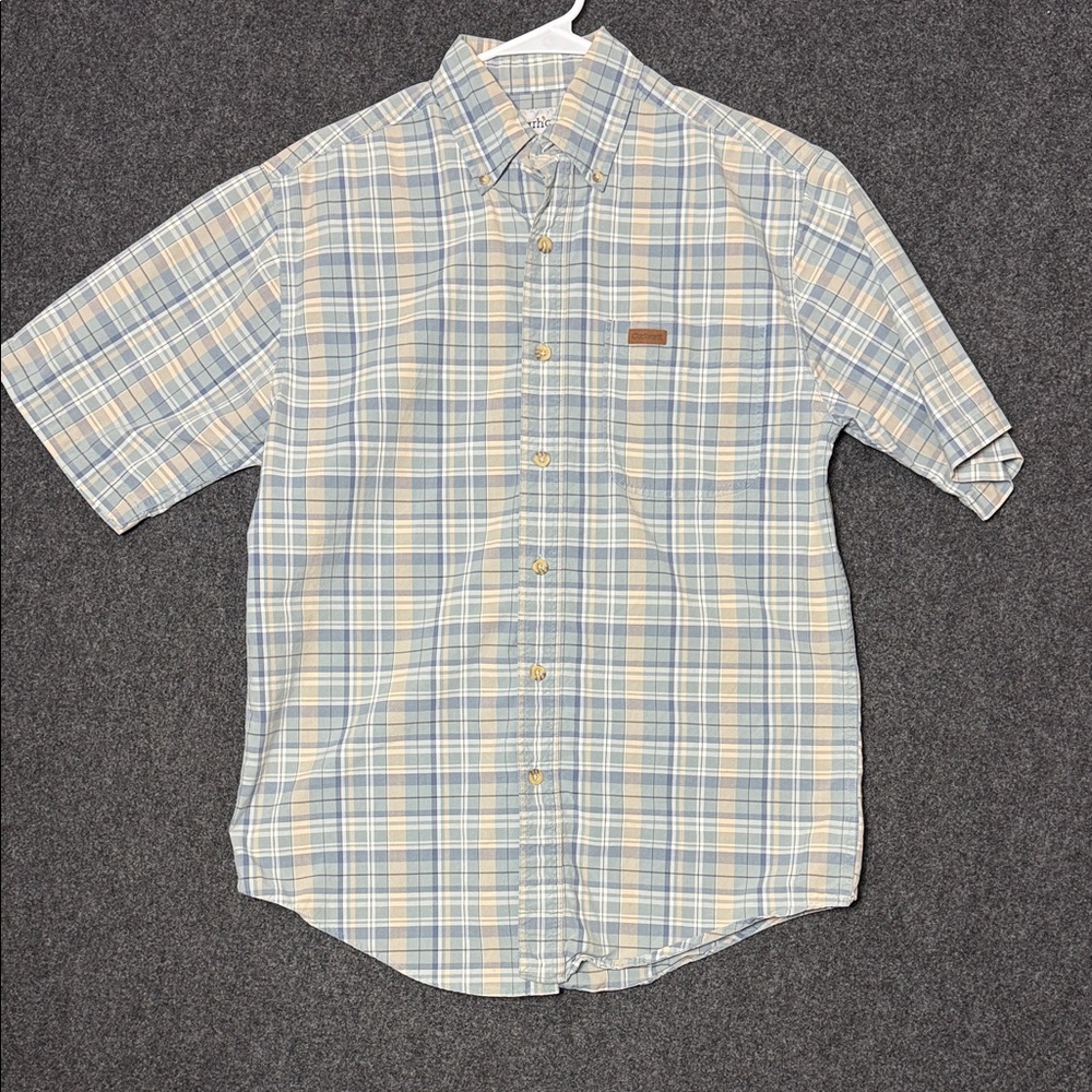 Vintage Carhartt Blue and Cream Plaid Button Down Shirt Small